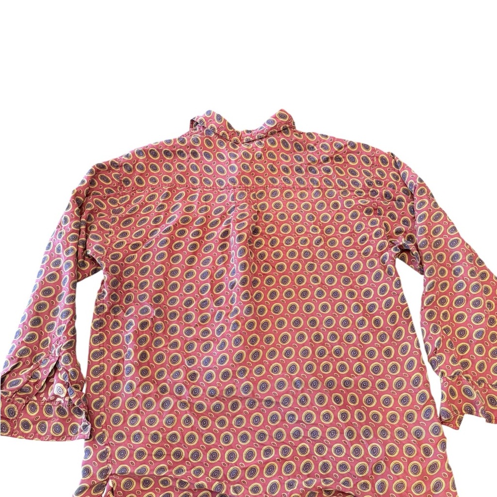 Bogari 100% Silk Long Sleeve Button Down Shirt‎ Men's Large Red Geometric Preppy - Picture 12 of 12